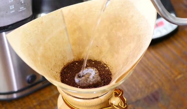Water pouring in coffee filter